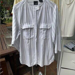 Liz Claiborne White Striped Button Down Shirt